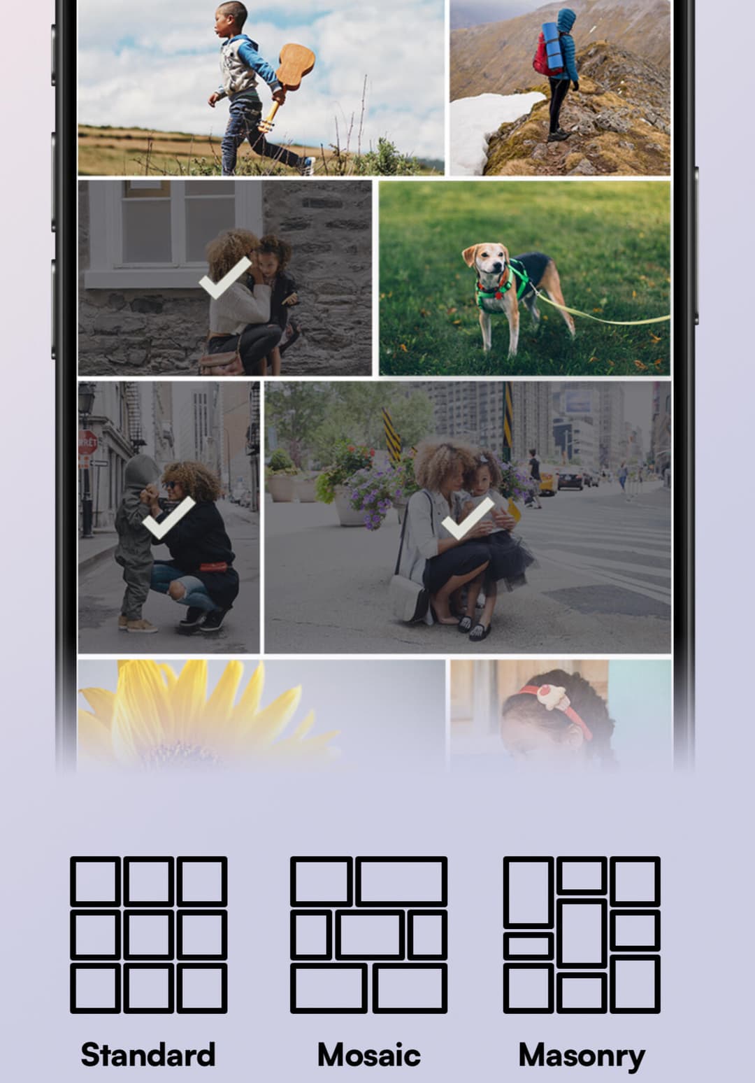 Customizable photo picker with multiple layout options